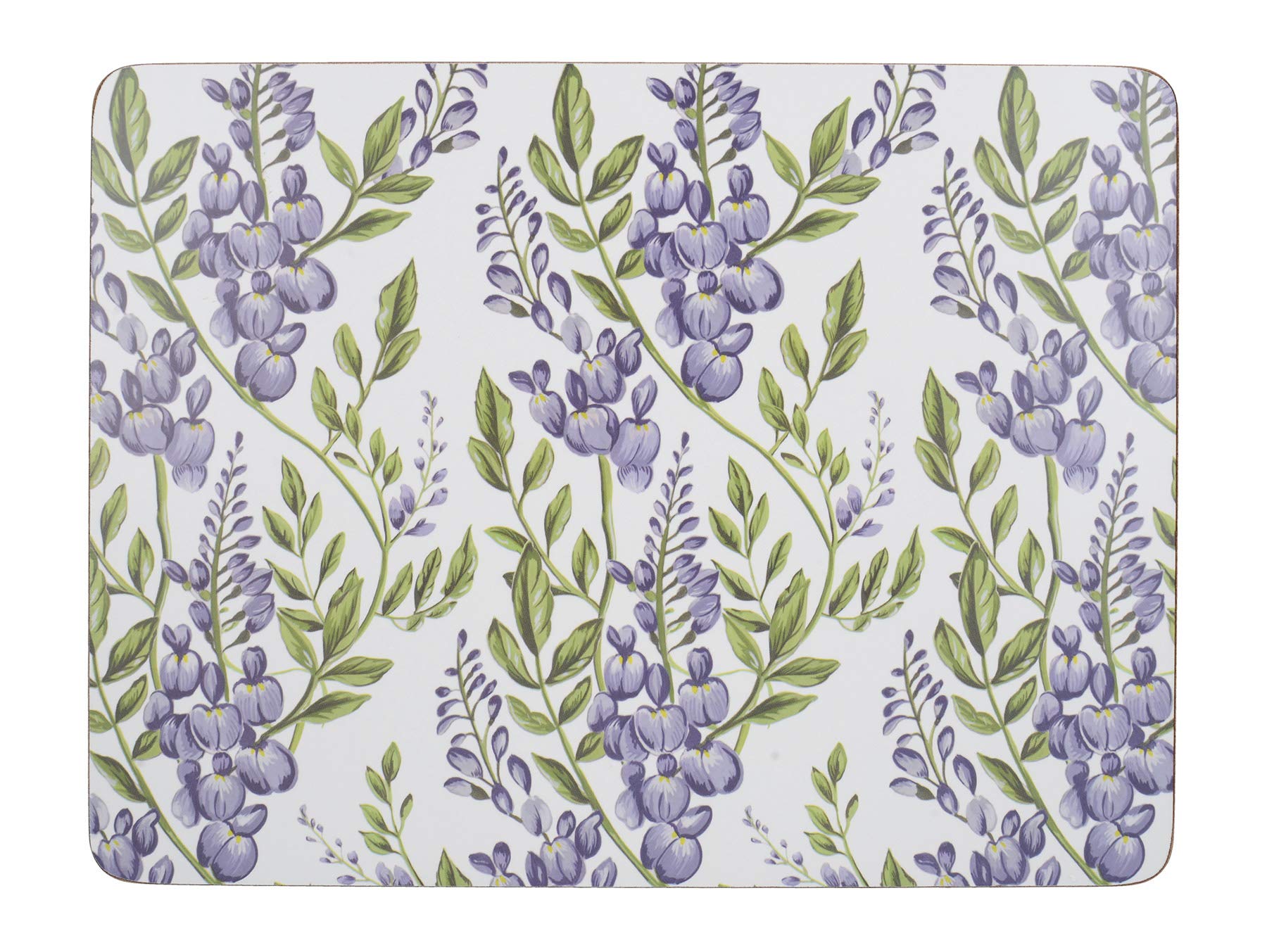 Creative Tops Cork-Backed Medium Placemats / Table Mats with Printed 'Wisteria' Design, Rectangular, White, 30 x 23 cm, Set of 6
