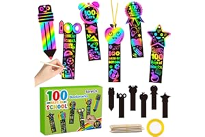 BeYumi 60Pcs 100 Days of School Scratch Bookmarks Gift Set for Kids DIY Pencil Clock Apple Medal Star Magic Scratch Paper Craft 100th Day of School Classroom Activity Art Project Party Favor