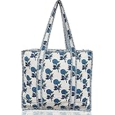 Third Eye Export 100% Cotton Quilted Tote Bag 18x16– Large Zipper Beach Bag & Travel Bag Green Purse Reusable Grocery Bags