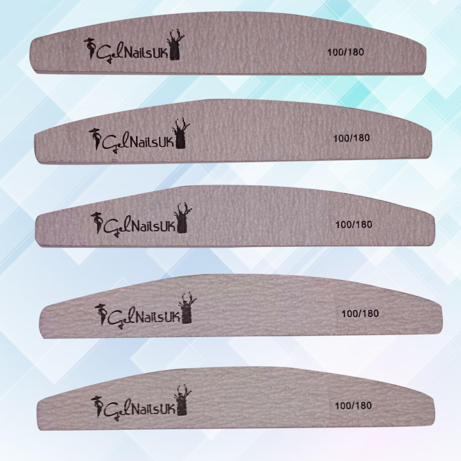 Gelnailsuk 5pcs Grey Nail Files Buffer Sanding 100/180 Grit Zebra Moon Emery Board Nail Art Tips Manicure Pedicure
