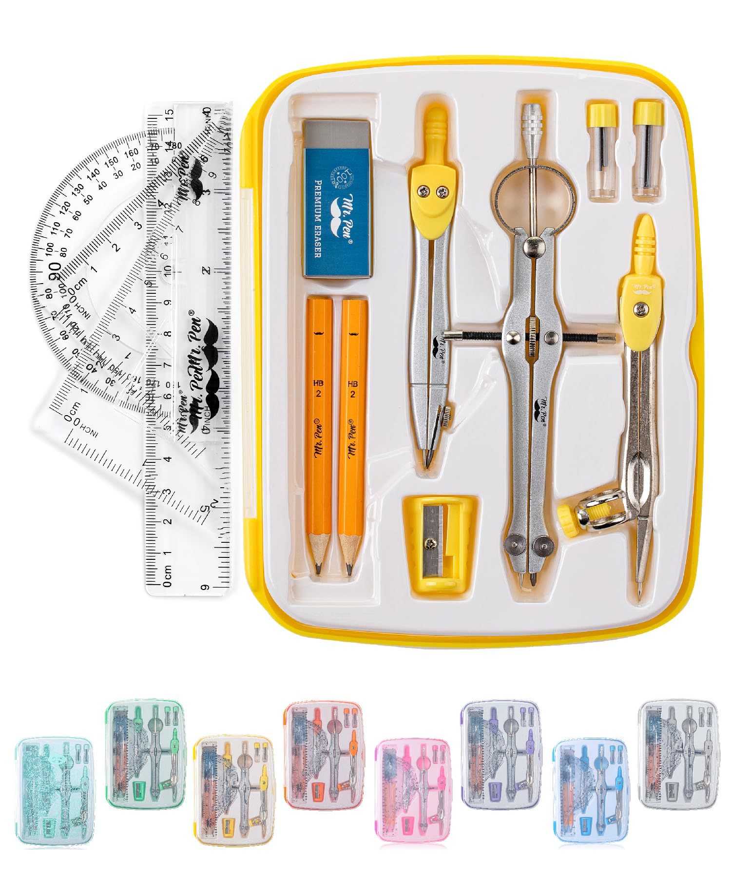 Photo 1 of Mr. Pen- Geometry Set, 13 pcs, Compass for Geometry Compass, Geometry Kit Set with Shatterproof Storage Box, Math Compass, Geometry Set for School, Compass Math, Protractor and Compass Set