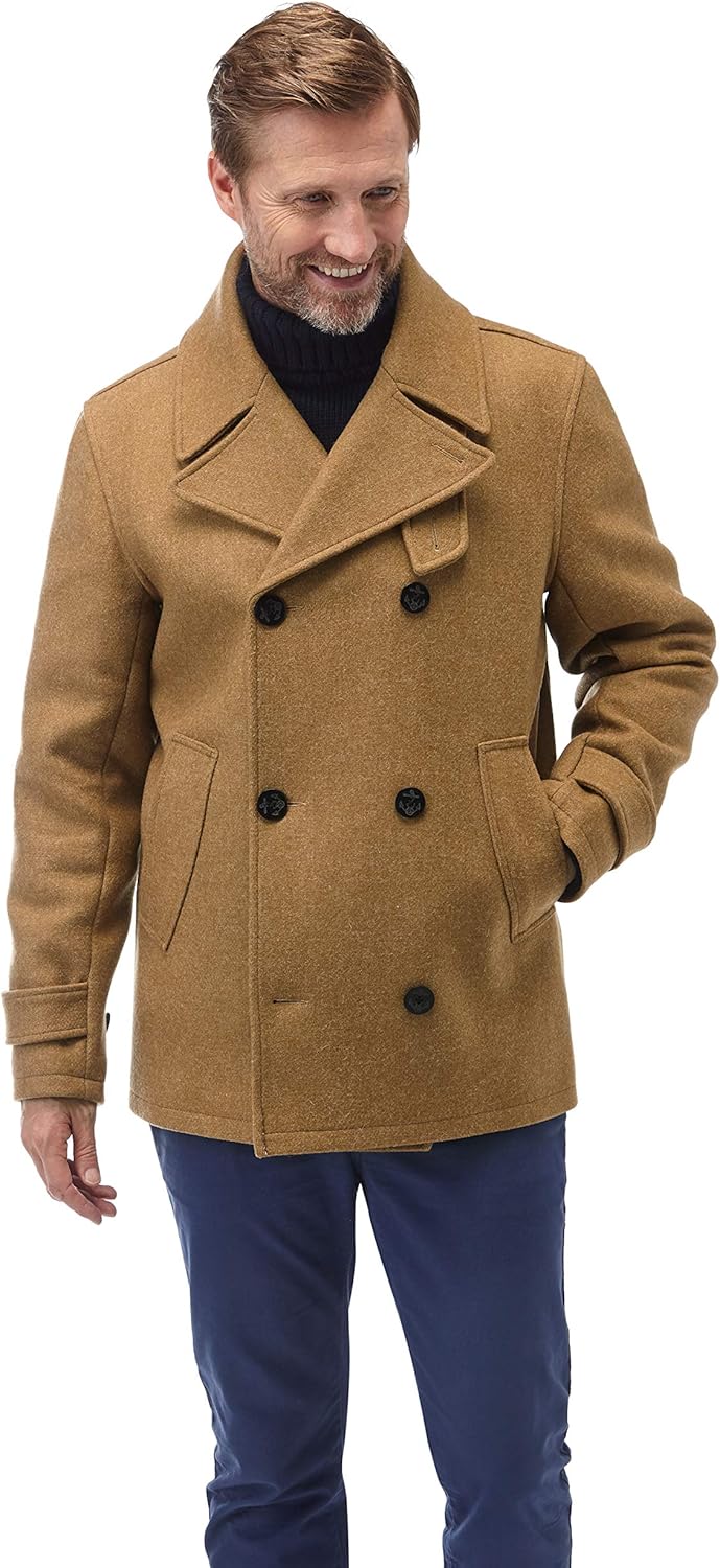Mens Pea Coat Camel Amazon.co.uk Clothing
