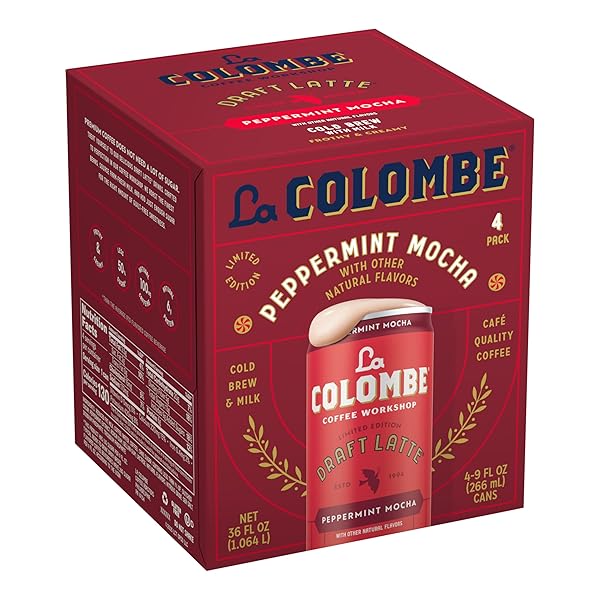 LA COLOMBE PEPPERMINT MOCHA DRAFT LATTE – 9 FLUID OUNCE, 4 COUNT – COLD-PRESSED ESPRESSO AND FROTHED MILK + PEPPERMINT AND DARK CHOCOLATE – MADE WITH REAL INGREDIENTS – GRAB AND GO COFFEE