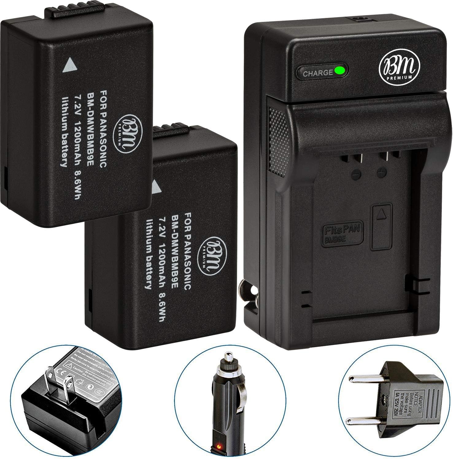 2 Pack of DMW-BMB9 Batteries and Battery Charger for Panasonic Lumix DC-FZ80, DMC-FZ40K, DMC-FZ45K, DMC-FZ47K, DMC-FZ48K, DMC-FZ60, DMC-FZ70, DMC-FZ100, DMC-FZ150 Digital Camera : Camera & Photo