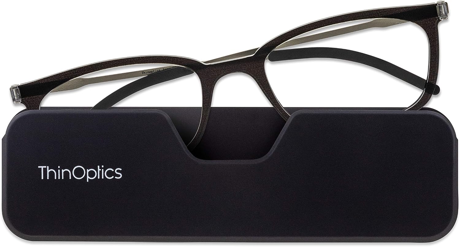 ThinOptics Connect Ultra-Thin Reading Glasses 1.00 Black Frames, Magnetic Case Attaches to Phone - Image 3