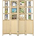 HOMCOM 4 Panel Room Divider, 5.6' Indoor Wood Portable Folding Privacy Screens with Photo Frames and Cardstocks, Hinged Freestanding Partition Wall Dividers for Home Office, Natural