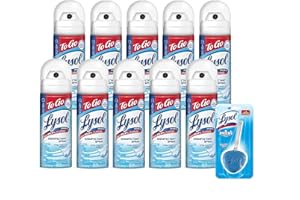 Reckitt LYSOL Disinfectant Spray - `To Go` - Crisp Linen, 1.5 Oz (Pack of 10) - With 1ct Auto In-The-Bowl Toilet Cleaner, Atlantic Fresh