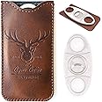 Stainless Steel Cigar Cutter with Leather Case,Double Blade for a Precise Perfect Cut(Brown Deer)