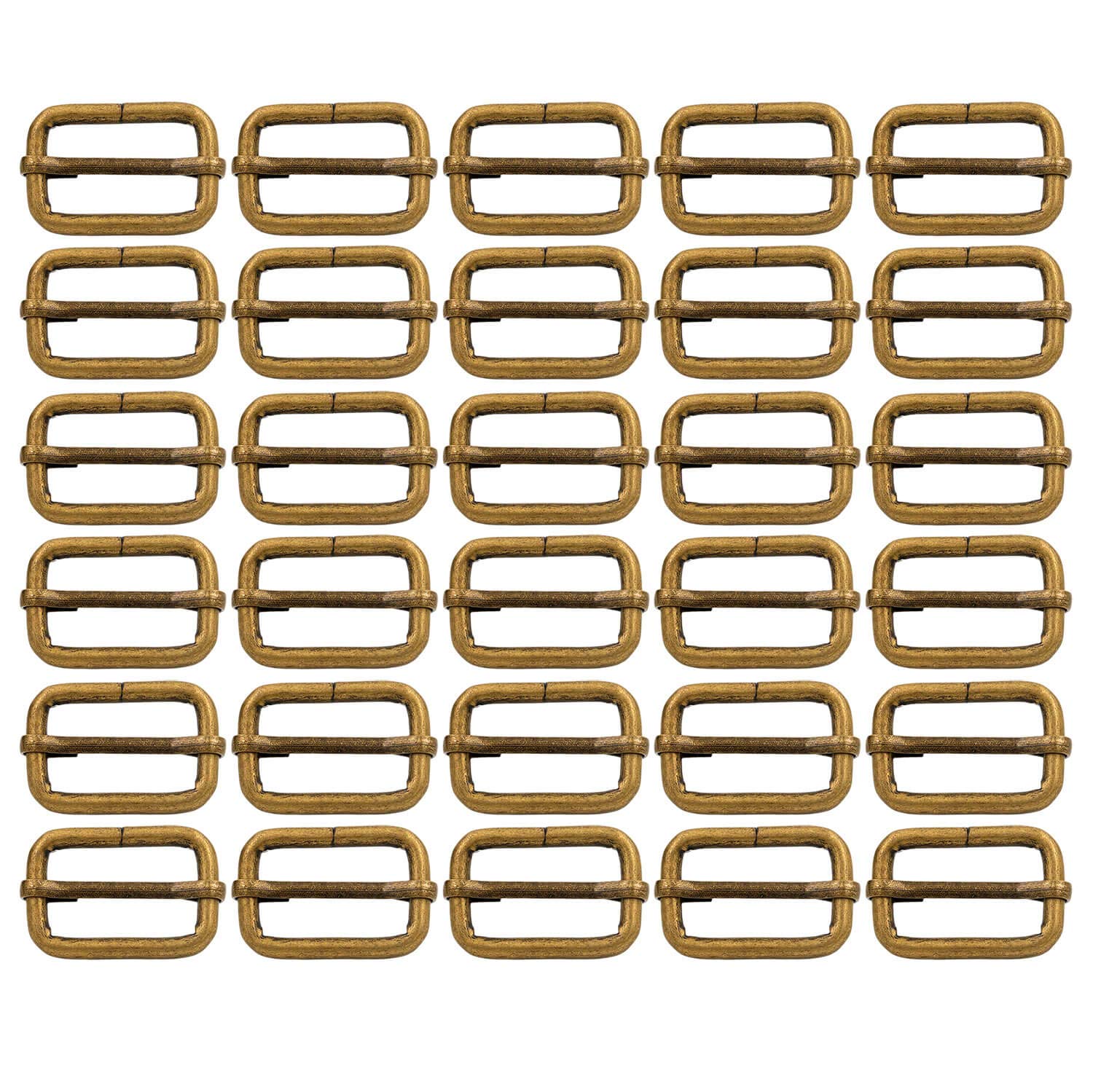 BIKICOCO Metal Slide Adjuster Buckle Tri-Glides with Movable Center Bar, for Straps, 1 x 5/8 Inch, Bronze, Pack of 30