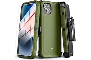 M MYBAT PRO MYBAT Pro Shockproof Maverick Series Case for iPhone 14 Case with Belt Clip Holster and Tempered Glass, 6.1 inch, Heavy Duty Military Grade Drop Protective Case with 360° Rotating Kickstand-Green