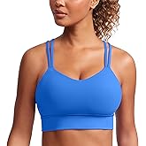 CRZ YOGA Softness Mold Butterluxe Strappy Longline Sports Bras for Women - Double Spaghetti Strap Workout Yoga Crop Top