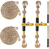 VEVOR 3/8"-1/2" Ratchet Chain Binder with Chain, G80 12000 lbs Secure Limit, Heavy Duty Load, Labor-Saving Anti-Skid Handle, Tie Down Hauling Chain Binders for Flatbed Truck Trailer, 2 Set & Yellow