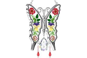 KY&BOSAM Butterfly Suncatchers for Windows - Stained Glass Crystal Wind Chimes with Metal Charms, Colorful Rainbow Prisms Garden Decor for Mom/Grandma, Christmas Wedding Gifts (8" Hanging Ornaments)