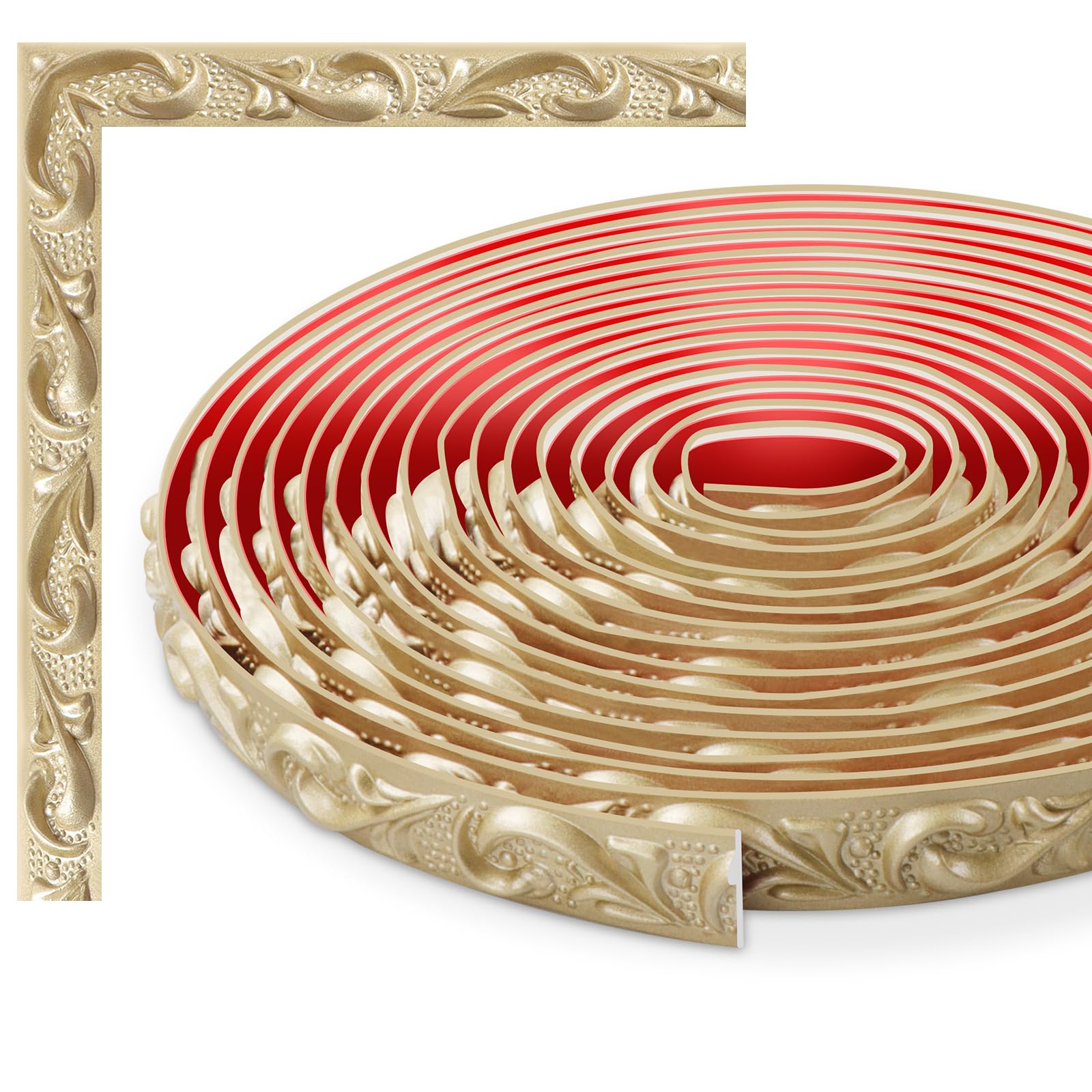 TECDW 6 Meters Flexible Moulding Trim Wall Trim, Peel and Stick Wall Ceiling Decorative Trim, Panel Moulding, Suitable for cabinets, Walls, Home Decoration(Champagne Gold, 2CM W)