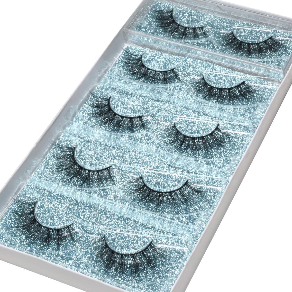 DYSILK 3D Eyelashes Mink Natural Look False Eyelashes Wispy Extension Makeup Long Handmade Fake Eyelashes Fluffy Soft Reusable Black 5 Pairs