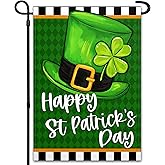 Happy St Patricks Day Garden Flag 12x18 Inch Shamrock Top Hat Garden Flag for Outdoor Indoor House Outside Yard Green Shamrock Holiday Signs Decorations