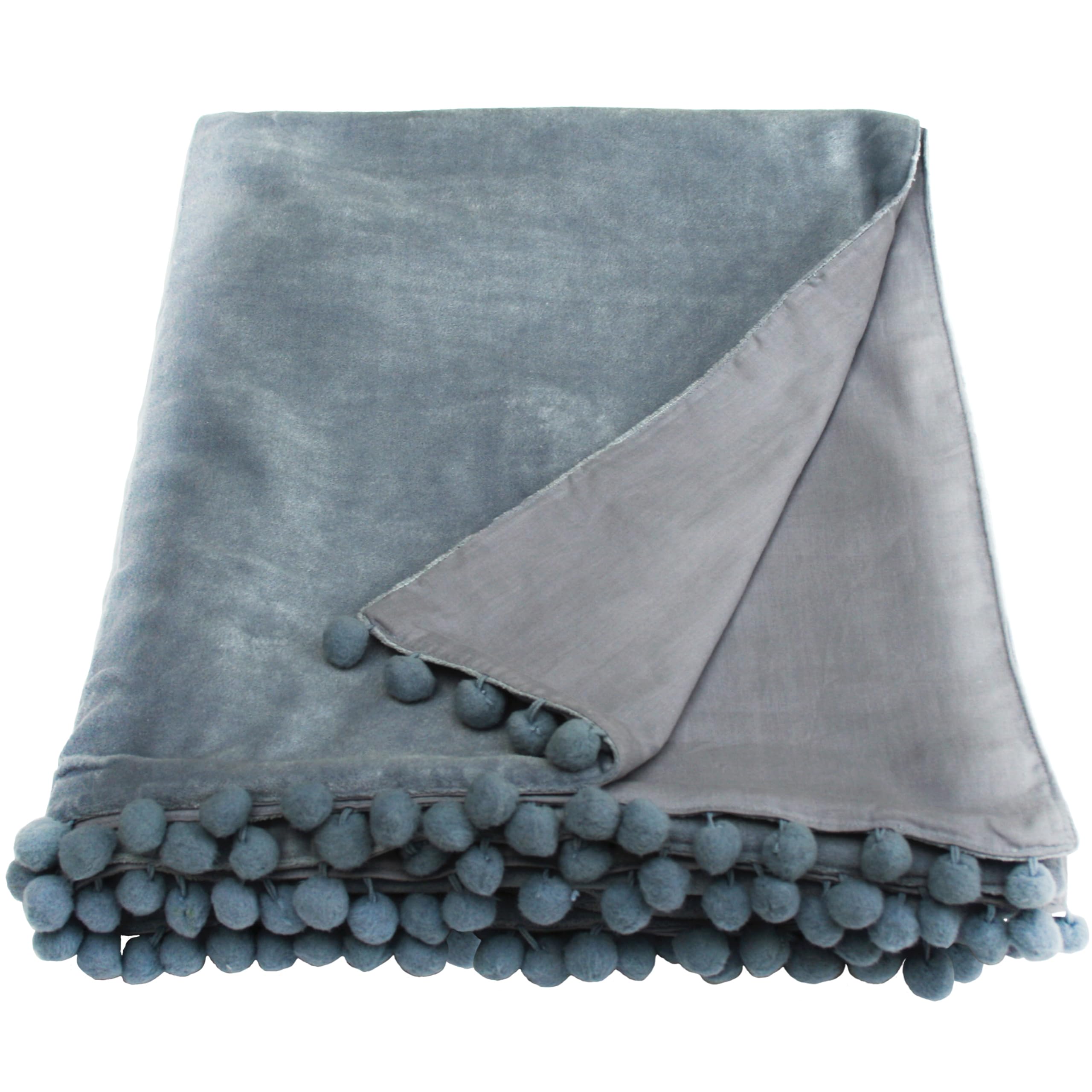 Ragged Rose 140 cm x 180 cm Throw Blanket - Pom Pom Throw Made of Cotton Velvet with Pompom Trims on Sides - Versatile Cotton Velvet Blanket for Sofa & Bed — image 1