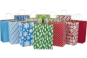 Hallmark 13" Large Gift Bag Assortment, Holiday Icons (12 Paper Gift Bags in Assorted Designs for Hanukkah or Christmas | Stripes, Polka Dots, Snowflakes, Christmas Trees)