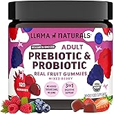 Llama Naturals Probiotics for Women and Men with Prebiotic Fiber, Vegan, Organic, Probiotic Gummies for Gut Health Support, Adults Real Fruit Gummy Vitamins, No Added Sugar Cane, Mixed Berry, 120 Ct