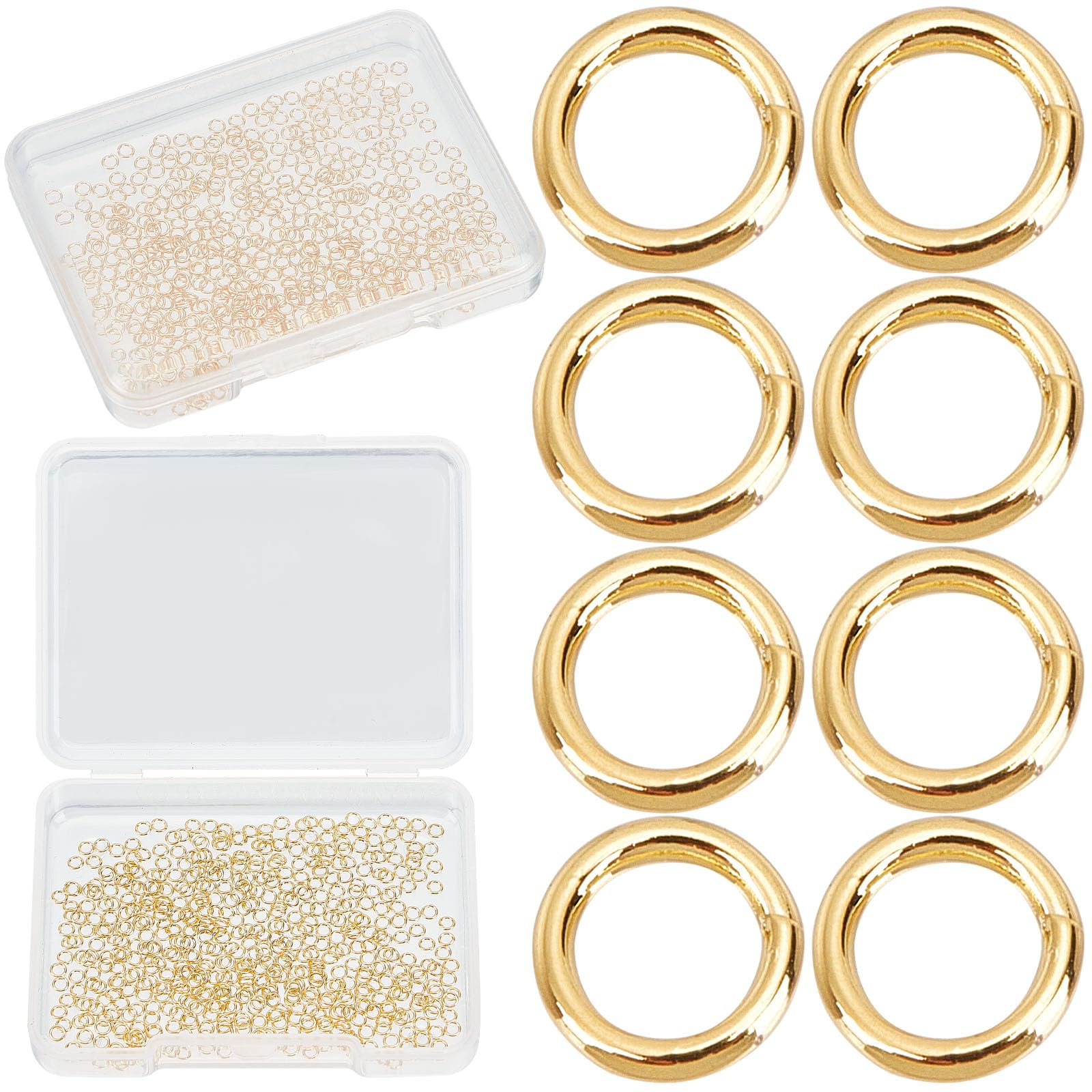 CREATCABIN 500Pcs 18K Gold Plated Open Jump Rings Small Stainless Steel Connectors With Plastic Container Charm Jump Ring Round Bulk for Jewelry Making Craft Bracelet Necklace Earring DIY 2.5mm