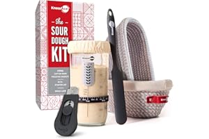 KneadAce Sourdough Starter Kit – 24oz Starter Jar, 2 Cotton Rope Banneton Proofing Baskets, Magnetic Bread Lame for Scoring – Gift for Bakers & Complete Sourdough Bread Baking Set