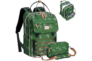 Tonyeee Baby Diaper Bag Backpack, Large Diaper Bag with Removable Cross Body Bag & 2 Compartments, Baby Bag for Boys & Girls, Travel Diaper Bags, Green Rainbow