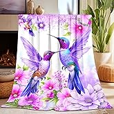 Hummingbird Blanket Gifts for Women Girls, Unique Purple Hummingbird Flower Floral Throw Blanket Gifts for Women Kids, Super Soft Warm Cozy Plush Fleece Flannel Blankets 50"x40" for Sofa Couch Bedding