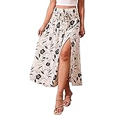 YIYIHAOSHUNV Womens Maxi Skirt Flowy High Waisted Slit Long Skirts Boho Floral Pleated A-Line Beach Dress 2026 Summer Outfit