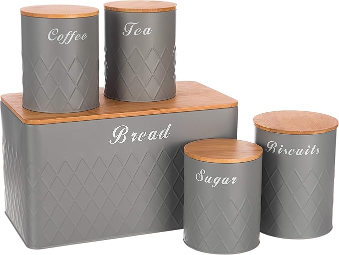 LIVIVO 5pc Kitchen Storage Set with Airtight Bamboo Lids Includes Tea