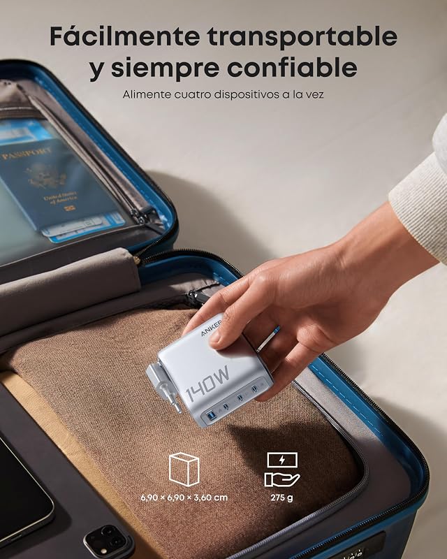 Cargador Carga Rapida USB C 140W con 4 Puertos GAN