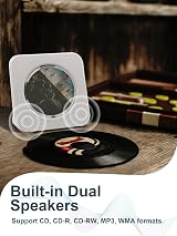 Homlab Bluetooth CD Player Portable with Speakers, FM Radio, Dust Cover, Aux view 5