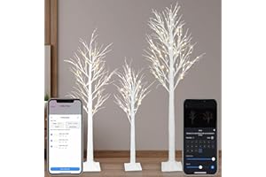 AOYCOCR Smart Lighted Birch Trees 4FT 5FT 6FT, App Control, 18 Modes, Schedule, Dimmable, Warm White LED Lights, Waterproof Music Sync Star Light Tree Set for Indoor Outdoor Home Christmas Holiday Decorations