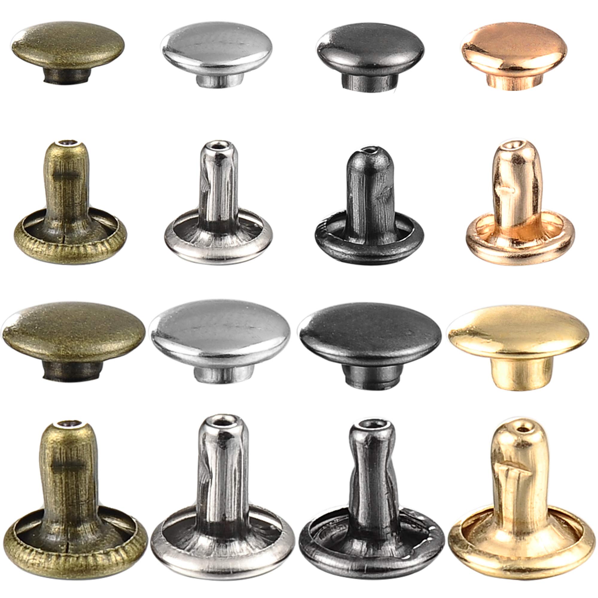 640 Sets Mixed Color Leather Rivets Kit Mixed Size Double Cap Rivets Garment Rivets with Rivet Press Setter Tool for Leather Craft Clothing Shoes Belts Bags Rivets 4 Color 2 Sizes