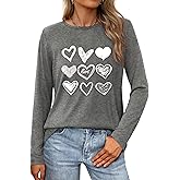 Valentines Shirts for Women Love Heart Casual Funny Long Sleeve Tee Tops
