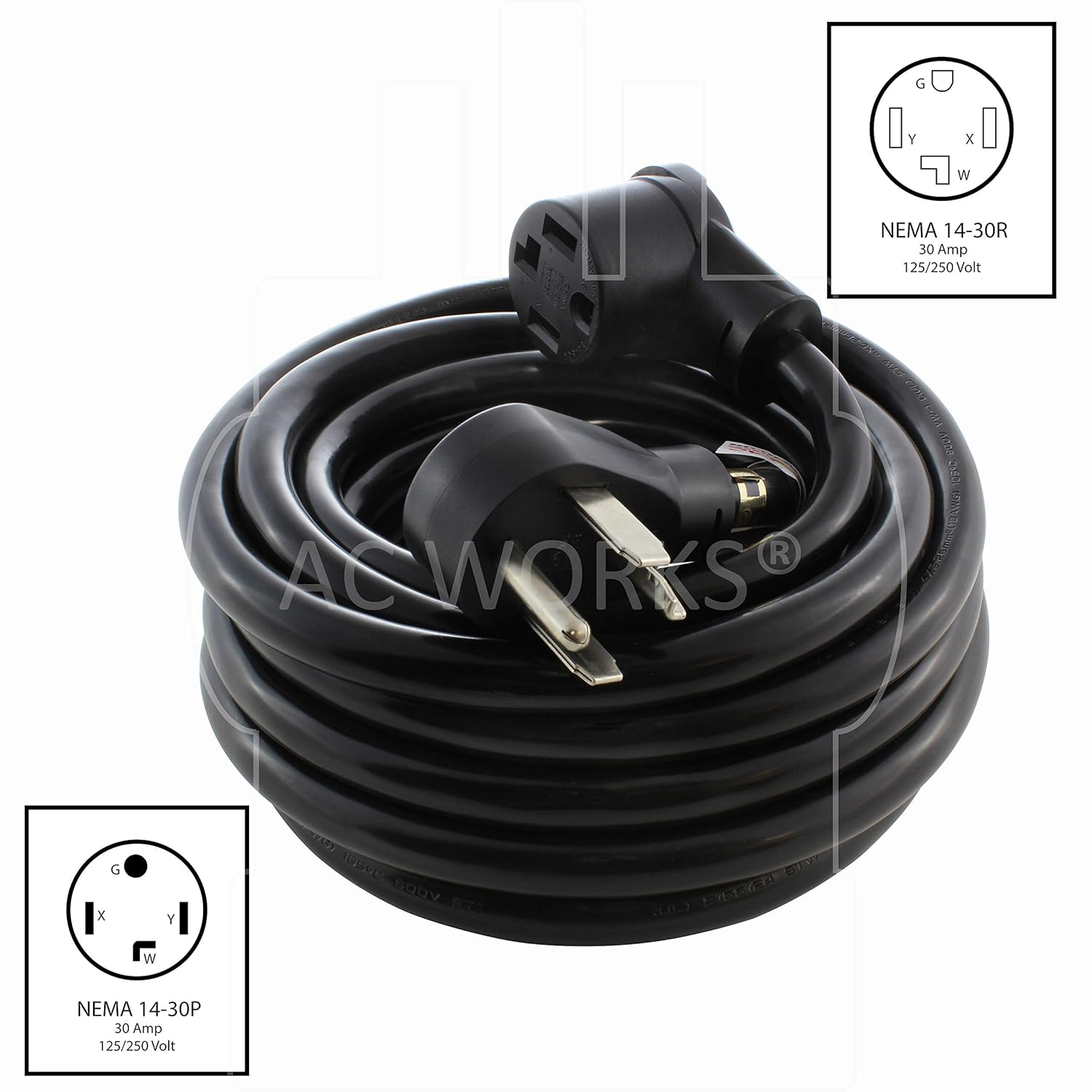 AC WORKS 30Amp Dryer Extension Cord (50FT 4Prong Dryer)
