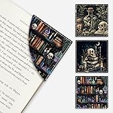 Gothic Skull Corner Bookmarks, Funny Bookshelf Leather Book Accessories for Book Lovers, 3 Pcs Reading Book Page Markers for Women Men Student Teacher Retirement Birthday Gifts