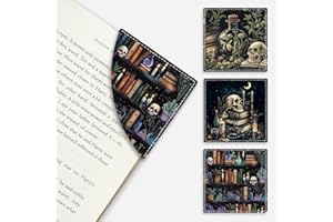ICYCAY Gothic Skull Corner Bookmarks, Funny Bookshelf Leather Book Accessories for Book Lovers, 3 Pcs Reading Book Page Markers for Women Men Student Teacher Retirement Birthday Gifts