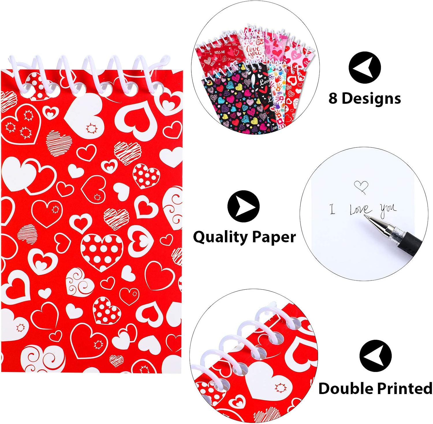 Zonon 24 Pieces Mini Valentines Day Notepads Tiny Heart Notepads Spiral Notebooks Rewards Supplies for Valentines Day Party Decoration - Image 4