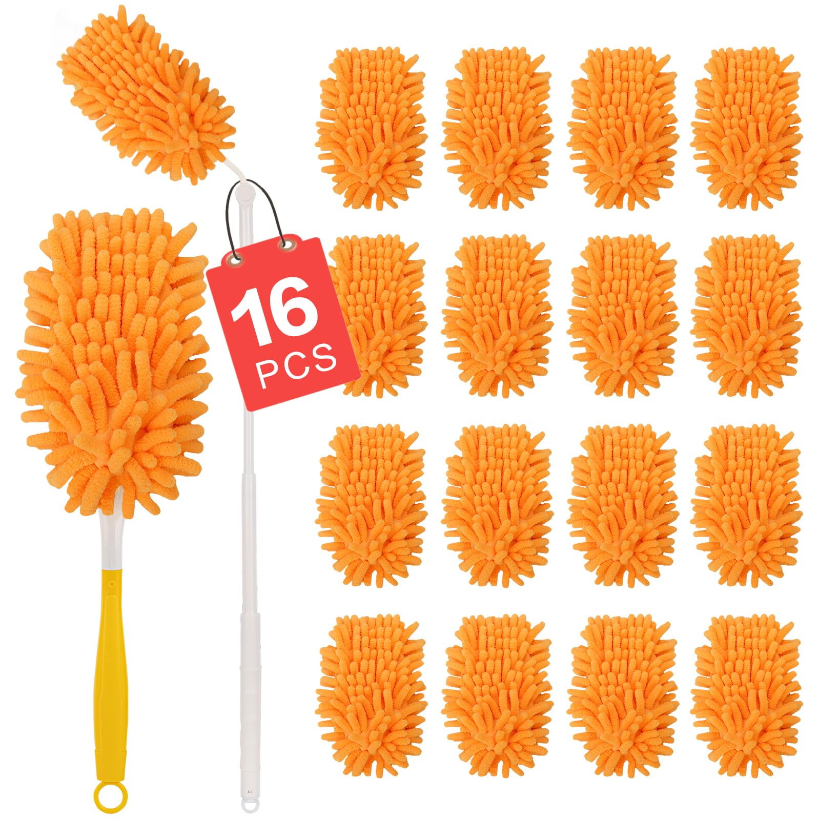 Photo 1 of 16Pcs Reusable Duster Refill Compatible with Swiffer Hand Duster +3FT Extended Handle +1 Handle, 360 Heavy Duty Duster Refills for Cleaning, Office, Ceiling Fan