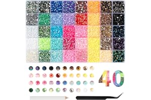 40 Colors Rhinestones Kit with 32000Pcs Flatback Gems, Rainbow Bedazzling Crystals Gems Jewels for Art Crafting Wedding Gradu