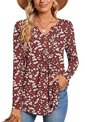 CATHY Womens Long Sleeve Tunic Tops Henley Shirt