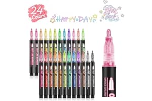 GenuisArt Double Line Outline Markers, Art Markers For Kids,Art Supplies Crafts Gifts for 4-12 Year Old Girl,Metallic Glitter Pens Set for Gift Cards,Rock Painting,Coloring Book (24)