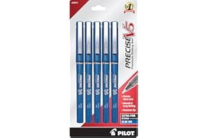 Pilot Precise V5 Rollerball Pens, Extra Fine Point 0.5 mm Blue Pens, Blue, Pack of 5 - Ideal for School, Journaling & Office Writing