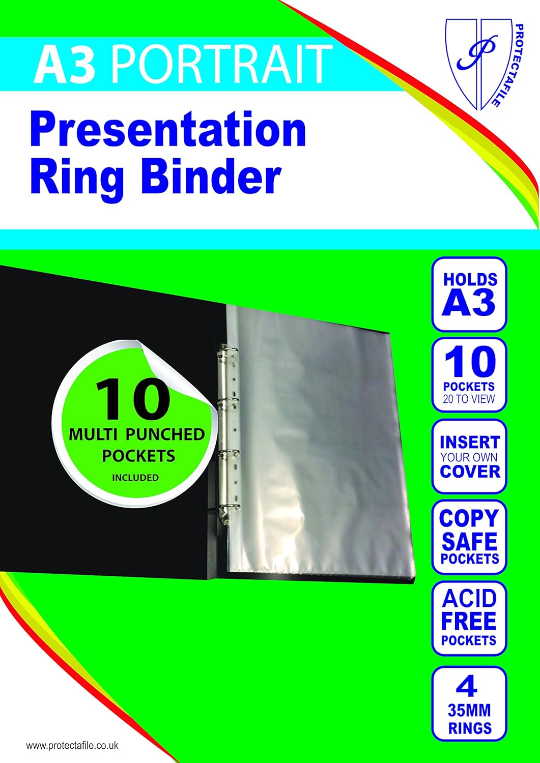 Tiger A3 Deluxe Portrait 4-D Ring Binder Folder File Black Presentation Portfolio + 5 Sleeves - Image 4