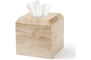 WORHE Tissue Box Cover Italy Natural Travertine Stone Heavy Duty Square Facial Toilet Paper Holder for Bathroom Living Room Bedroom Dresser Kitchen Minimalistic Office Home Decor Beige (TBC145WT)