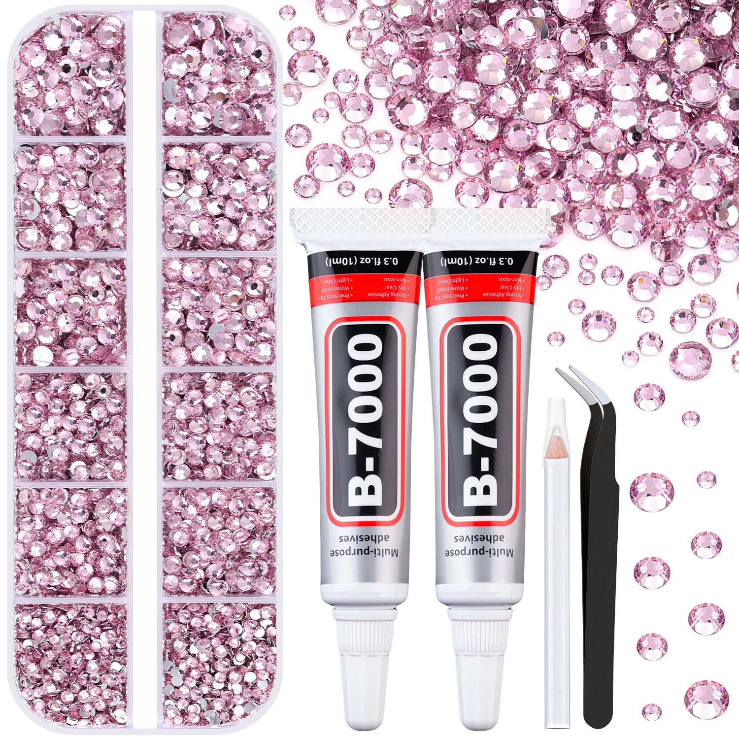 Photo 1 of 6100Pcs Resin Rhinestones for Crafting with 2Pcs 10ml B7000 Jewelry Glue, 1 Box Flatback Crystals Diamond (Light Pink) for Bedazzling Crafts DIY Nail Art Non Hotfix Gems for Clothing Shoes