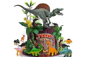 GLAHORSE 26 PCS Dinosaur Cake Toppers With Dinosaur Eggs, Leaves, Trees - Cake Decorations For Kids Birthday Party