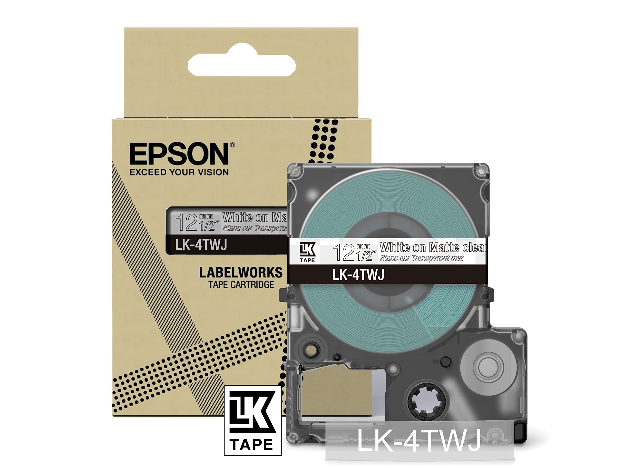 Epson LabelWorks[Matte Clear/Black 24mm LK-6TBJ]tape compatible with LW-C410 and LW-C611