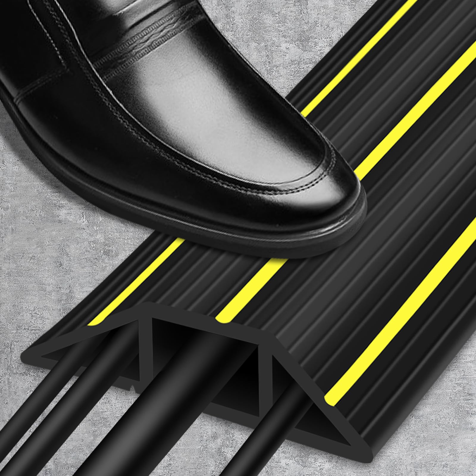 Floor Cable Cover, 3M Rubber Cable Protector Outdoor Floor Cable Tidy with 3 Large Wire Cord Channel, Heavy Duty, Black