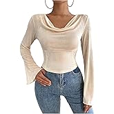 SHENHE Women's Bell Long Sleeve Cowl Neck Bustier Top Dressy Going Out Crop Top Fall Shirt